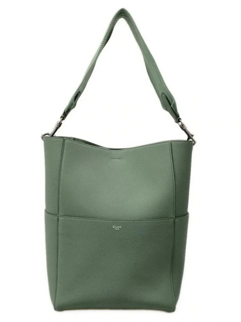 CELINE Sangle Medium 189593AH.29CN Celadon Grained Calfskin Shoulder Bag